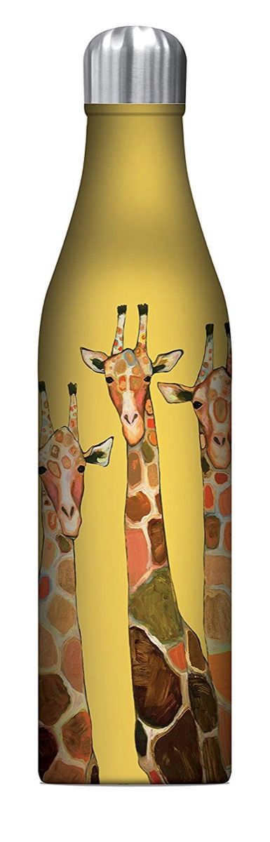 botella de agua amarilla con jirafas, lindas botellas de agua