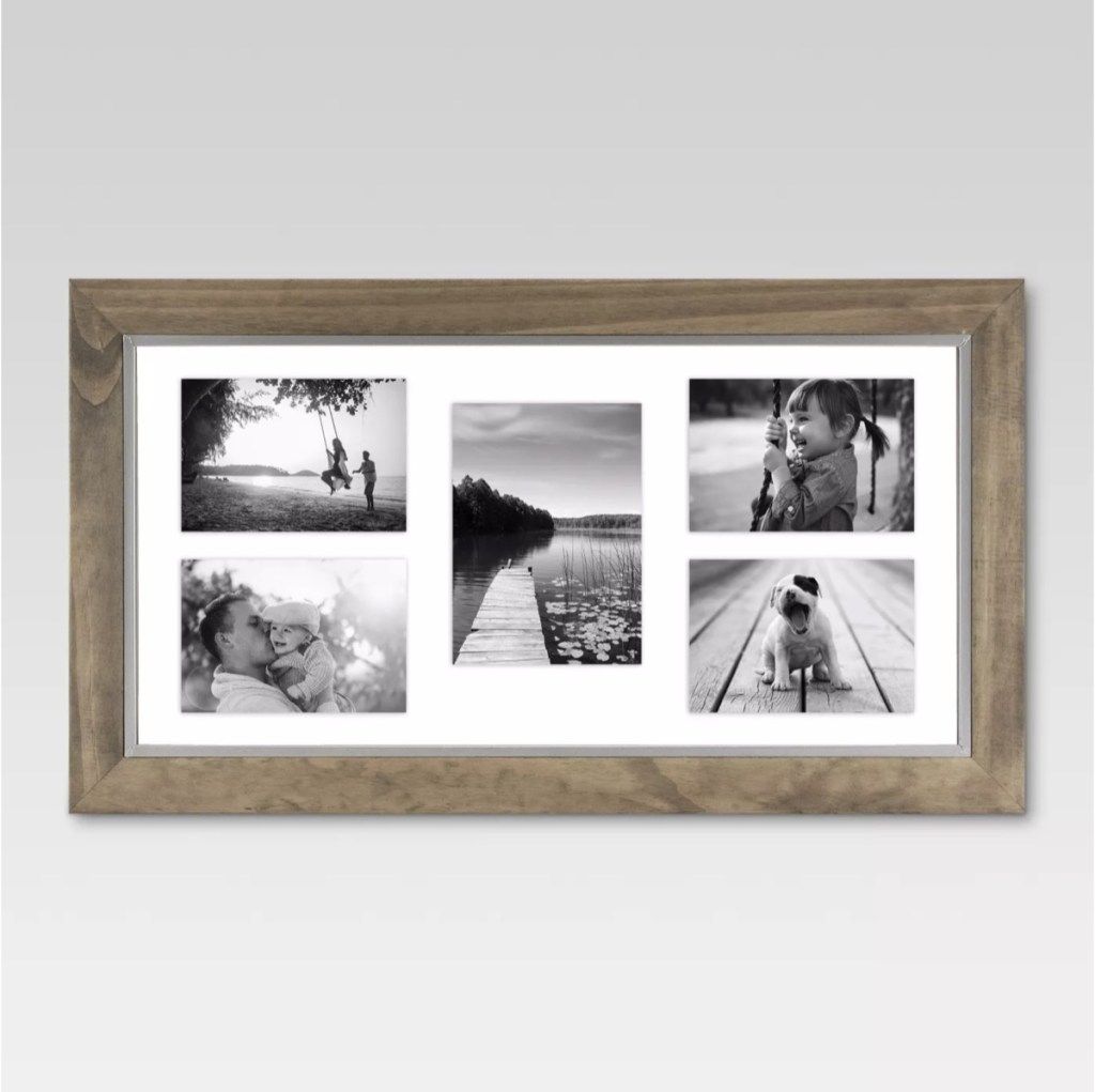 marco de fotos múltiples con bordes de madera