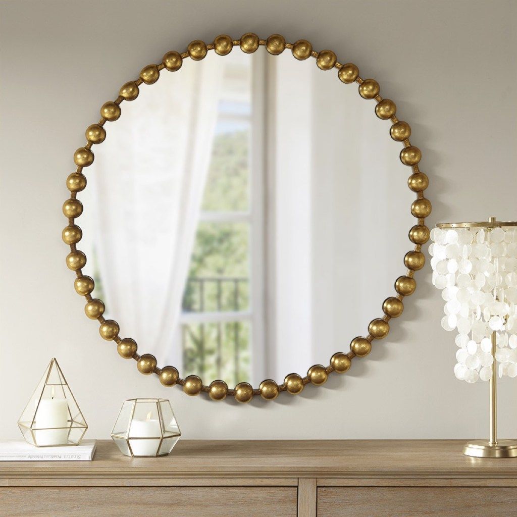 korálkové zlaté zrcadlo, staromódní domácí předměty