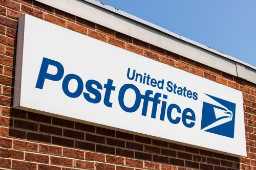   Местоположение на пощенската служба на USPS. USPS отговаря за доставката на поща VI