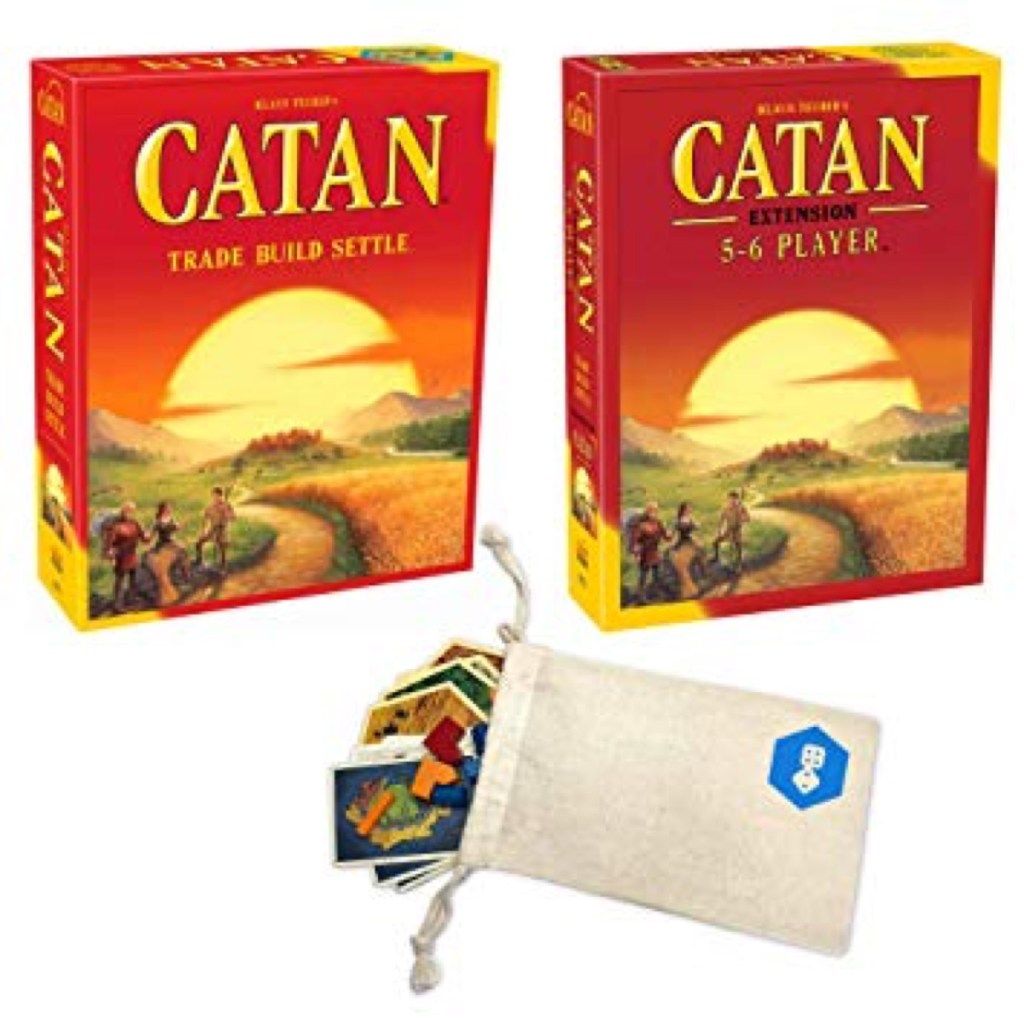 Juego de mesa Catan 5th Edition con paquete de extensión Catán 5-6 jugadores | Incluye una práctica bolsa de almacenamiento con cordón