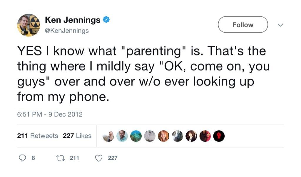 Ken Jennings ทวีตการเลี้ยงดูที่สนุกที่สุด