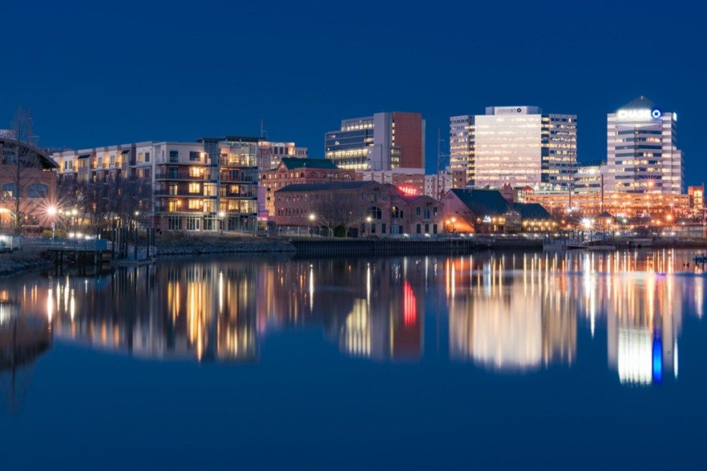 panorama města a řeka Christiana ve Wilmingtonu, Delaware