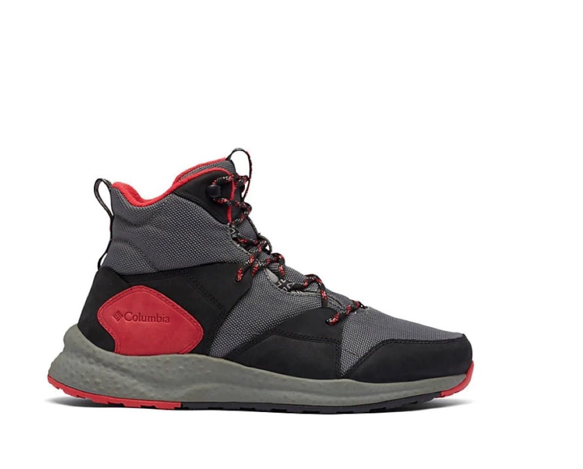 giày sneaker màu xám, đen và đỏ