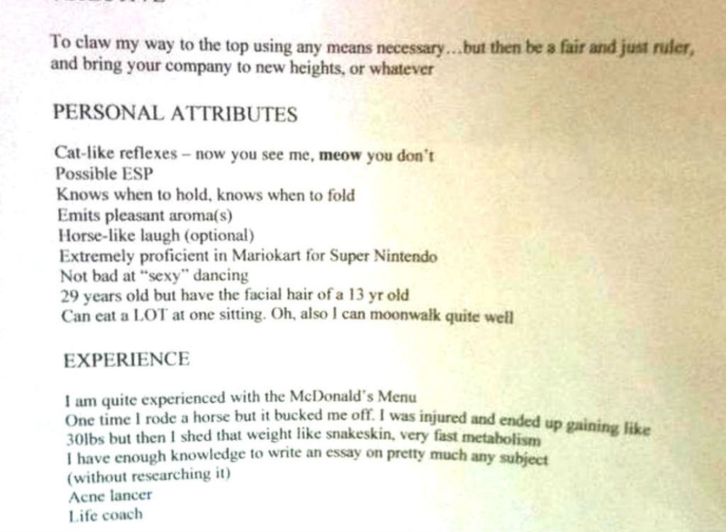 Resume yang sangat tidak profesional