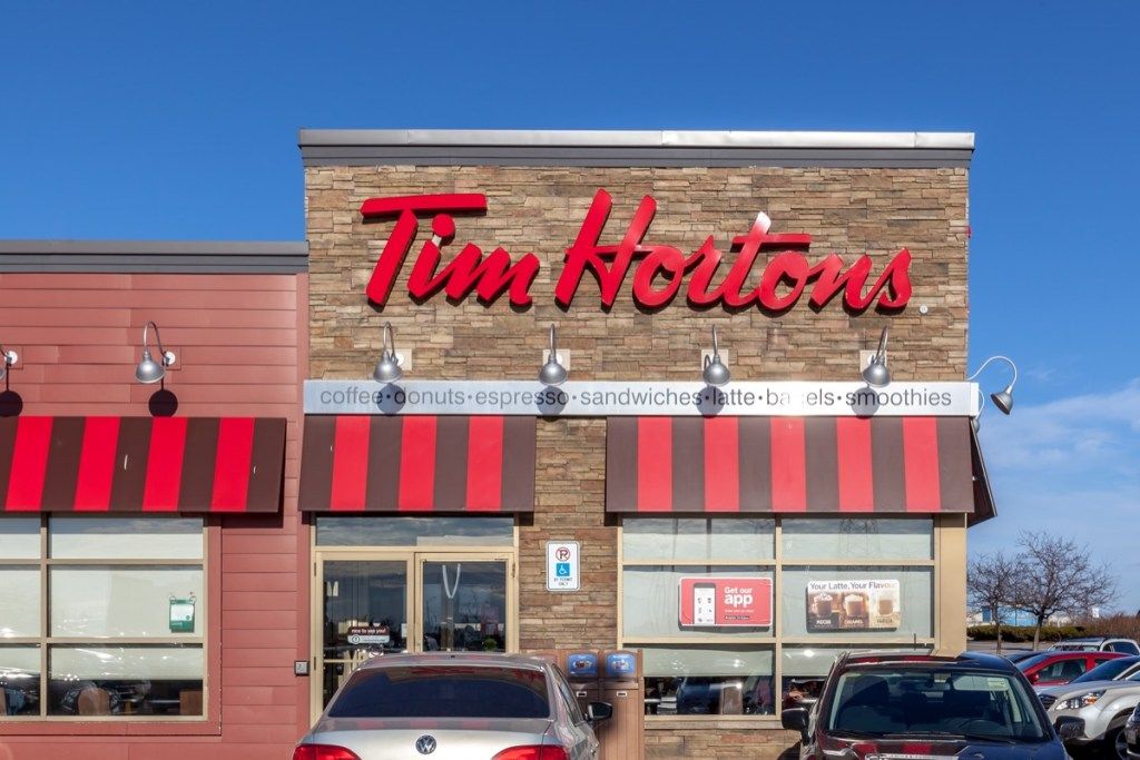 „Tim Hortons“ kavinės, esančios Toronte, Kanadoje, išorė