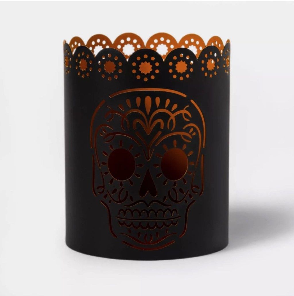черен оброчен държач с дизайн на череп със захар, целеви декор за Хелоуин