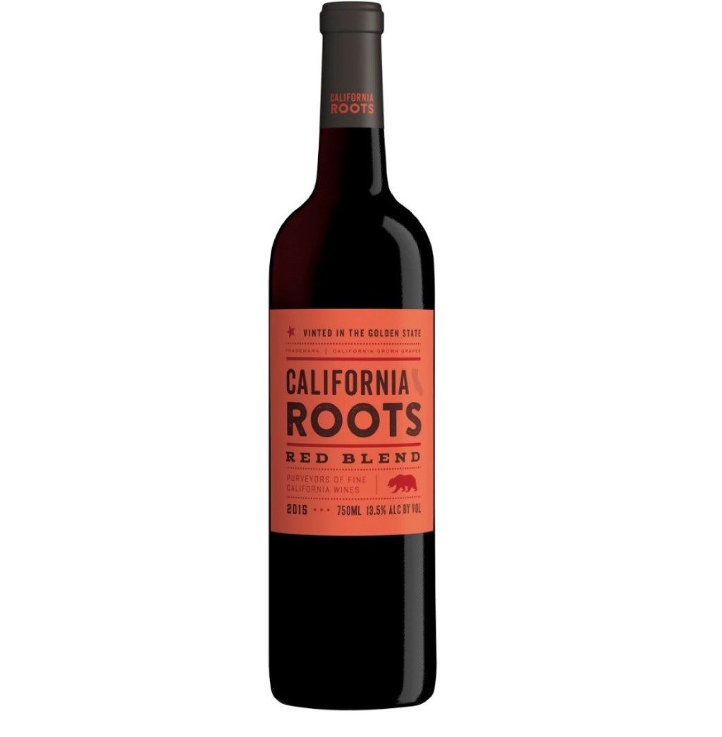 زجاجة من النبيذ الأحمر من جذور كاليفورنيا