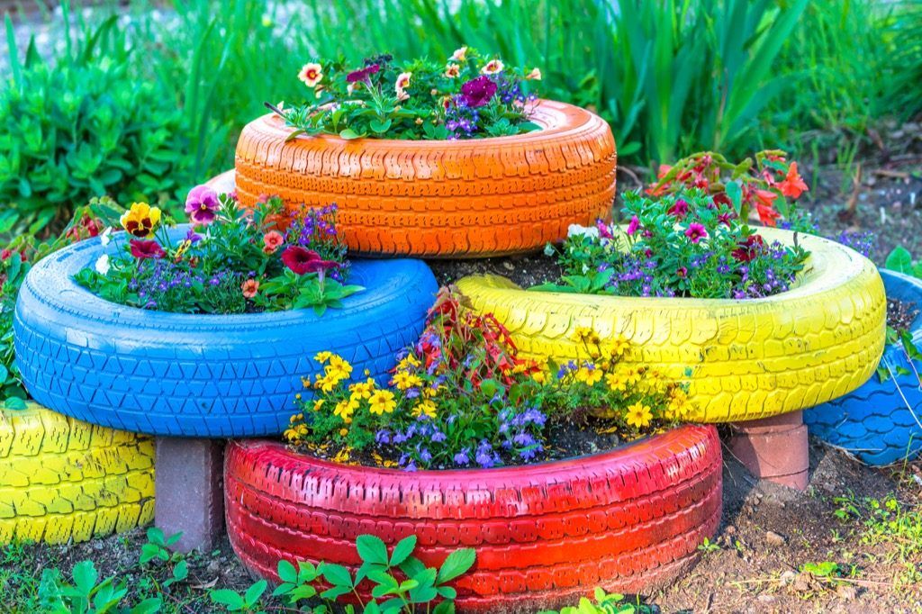 DIY däck planters sommar bakgård växter