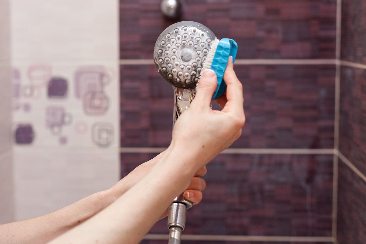 Limpiar el cabezal de la ducha con una esponja