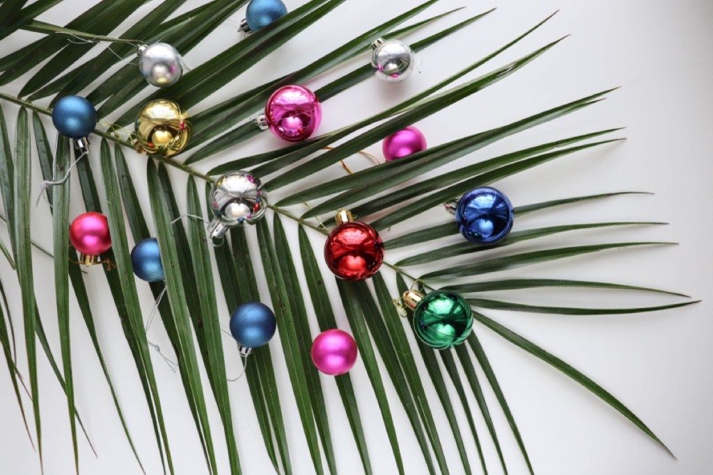 rama de palmera con adornos navideños