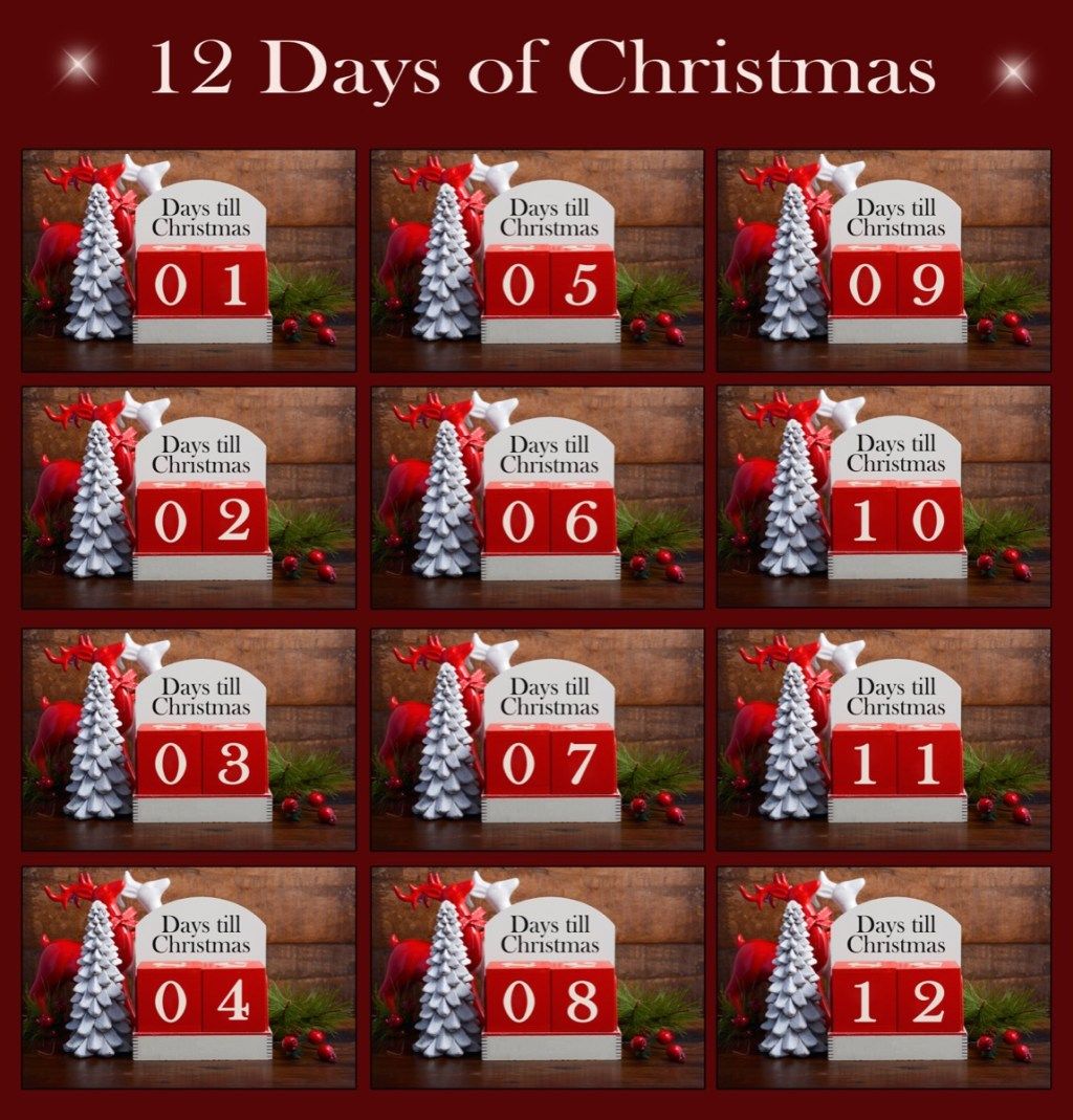 12 dienų kalėdinė iliustracija su kalendoriais