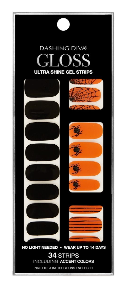 caja negra de tiras de uñas naranjas y negras