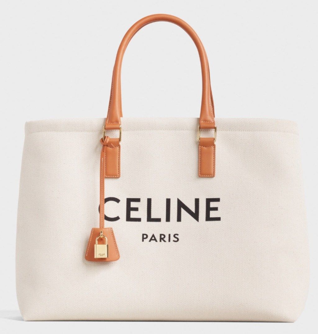 bolso de mano de lona blanca con asa de cuero y logotipo de Celine, bolsos de playa de lujo