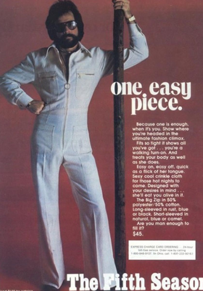 Macacão masculino anúncio dos anos 1970