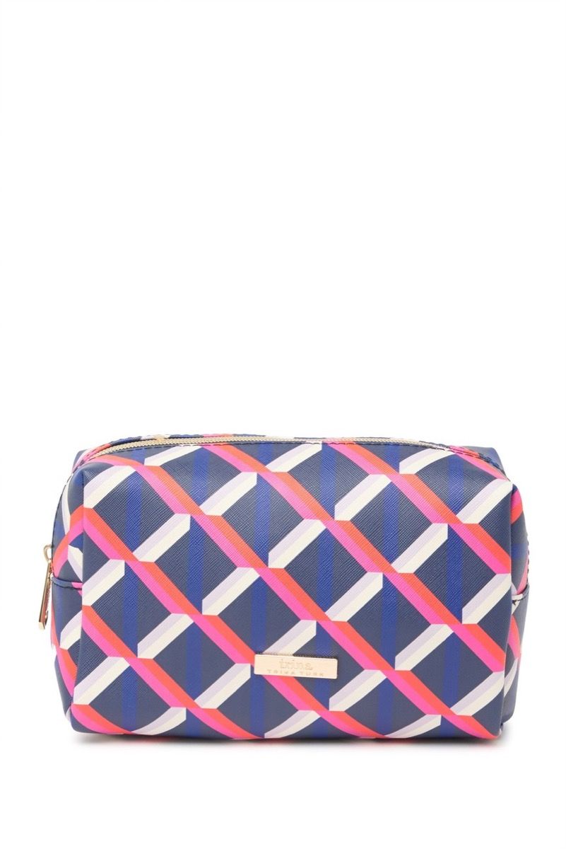 Blå lyserød hvid geometrisk makeup taske