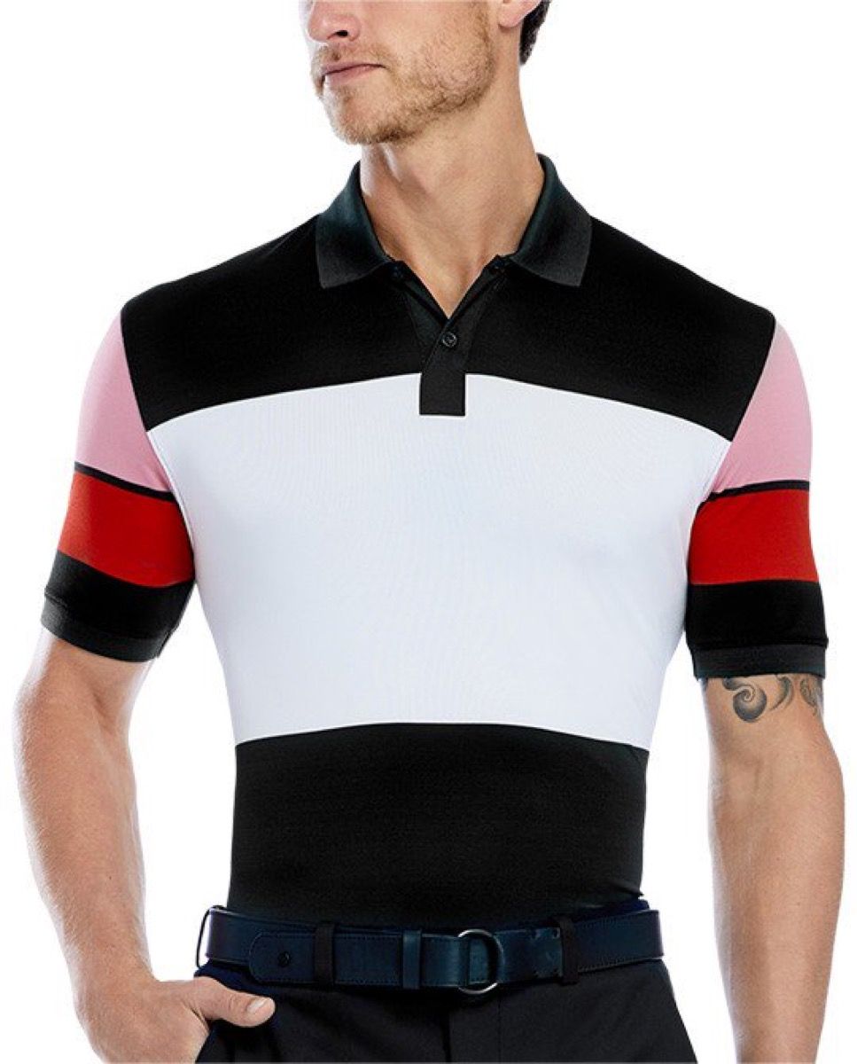 gfore červená černá růžová a bílá colorblock golfová košile