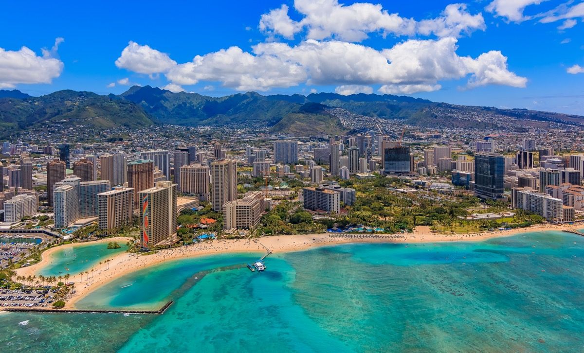 iš oro vaizdas į Waikiki paplūdimį honolulu havajus
