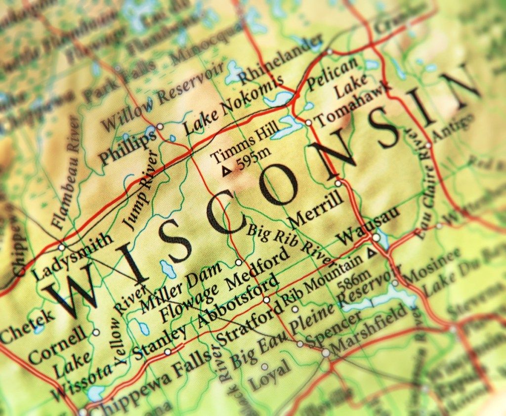 mapa geográfico de Wisconsin com maravilhas naturais