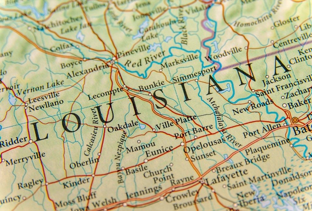 Louisiana ģeogrāfiskā karte nosaka dabas brīnumus