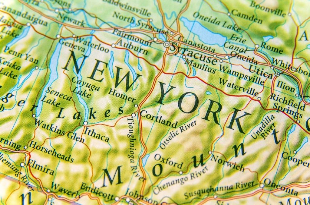 New York geografiska karta anger naturliga underverk