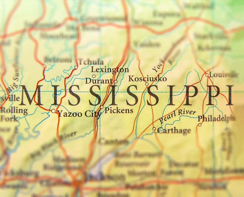 mapa geográfico de mississippi