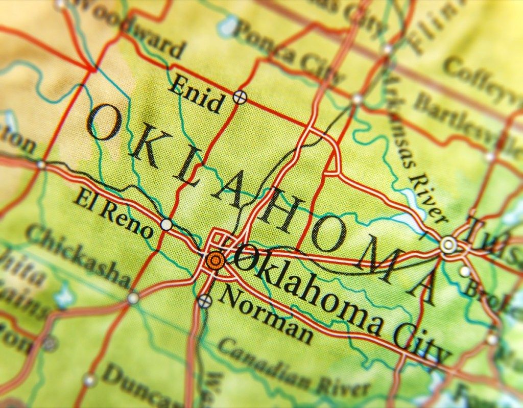 Oklahoma geografisk karta anger naturliga underverk
