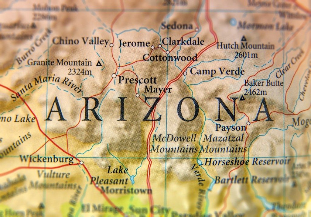 arizona geografická mapa štátne divy