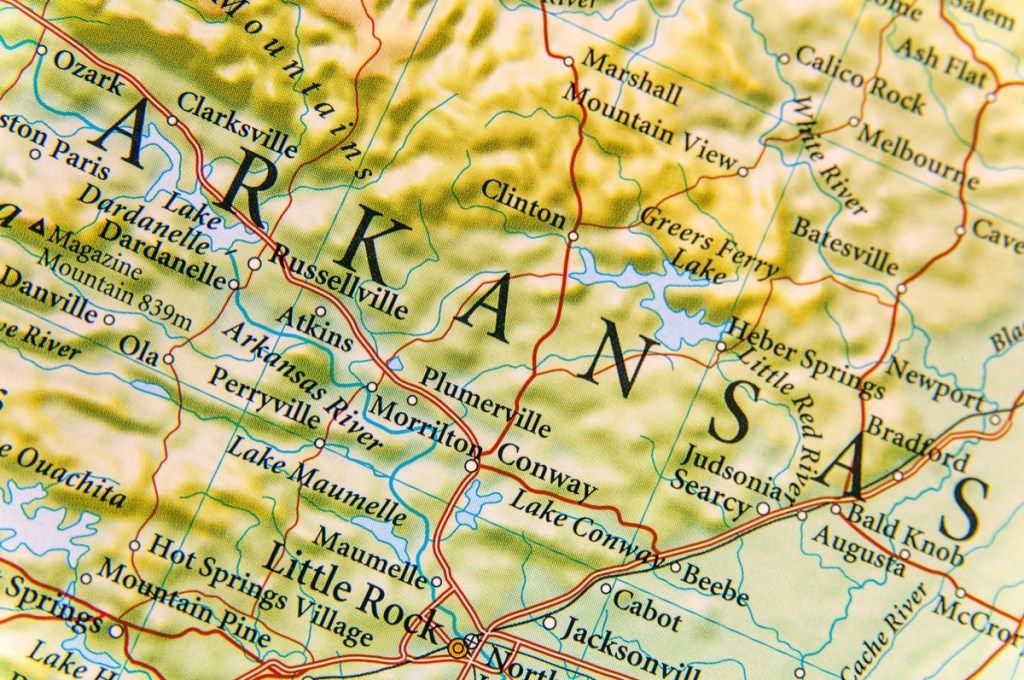 географска карта на Арканзас посочва природните чудеса