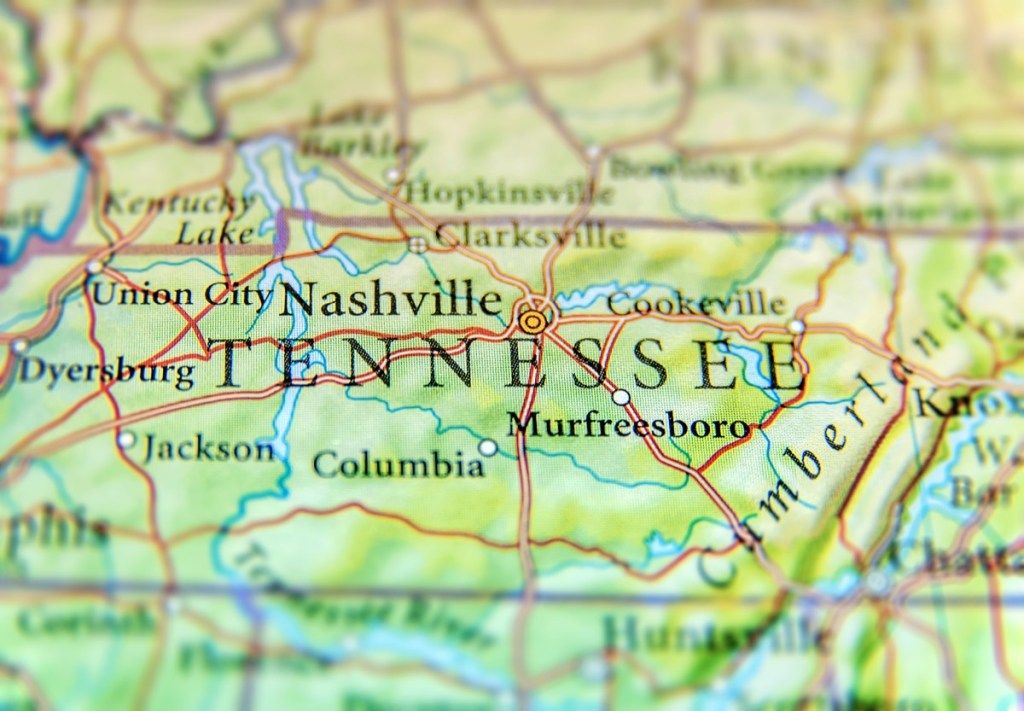 zemljopisna karta države Tennessee navodi prirodna čuda