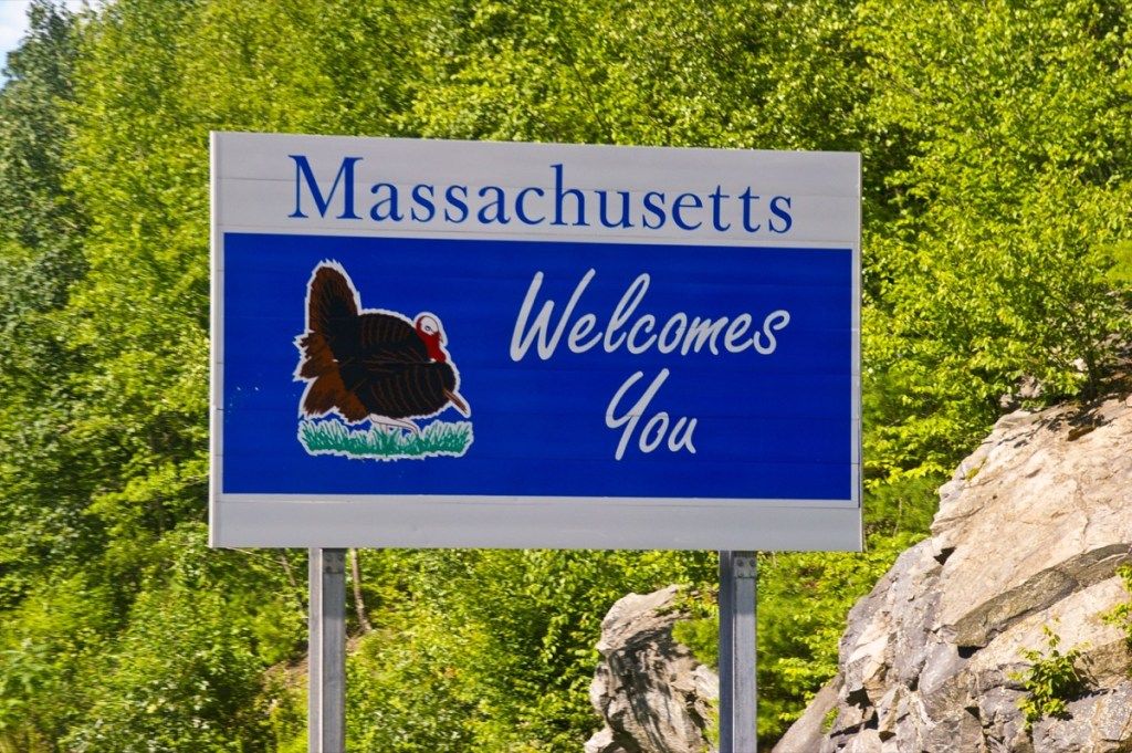 Willkommensschild des Staates Massachusetts, ikonische Staatsfotos