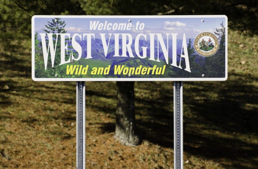 tanda selamat datang negara bagian Virginia Barat, foto negara ikonik