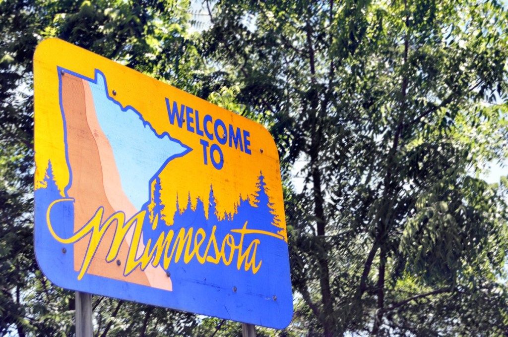 Uvítací cedule státu Minnesota, ikonické státní fotografie