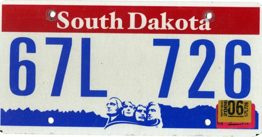 South Dakota registreringsskylt