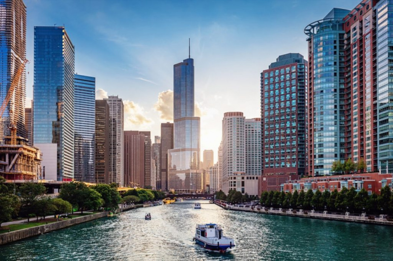   cảnh quan thành phố Chicago trên sông