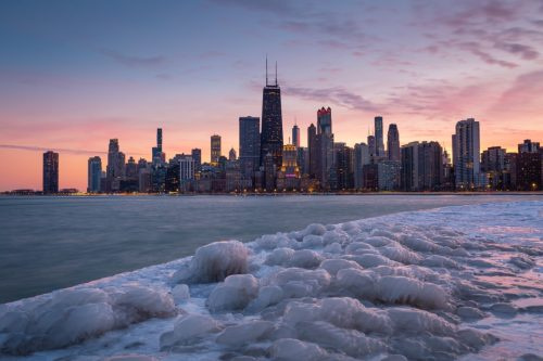  замръзналото езеро Мичиган в Чикаго